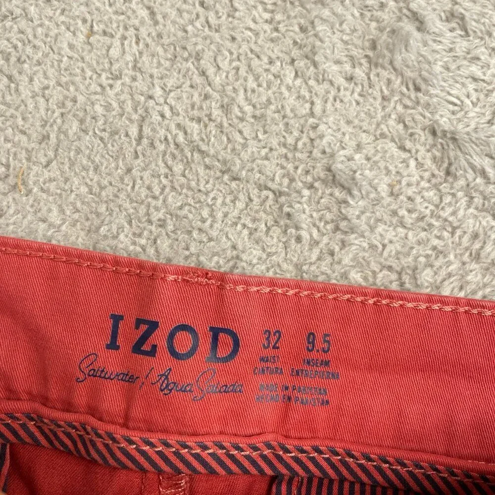 NWOT Izod Men's Size 32 Saltwater Stretch Chino Shorts Red Cotton Blend